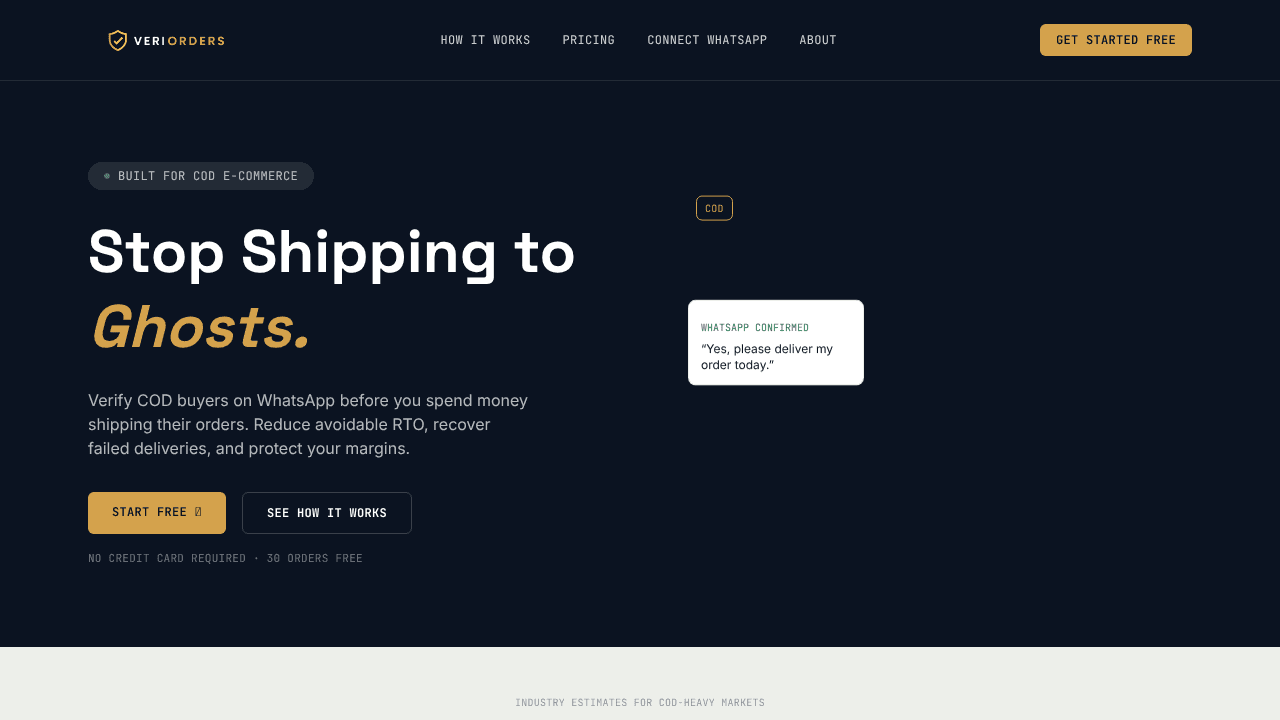 Veriorders — Stop Shipping to Ghosts website screenshot