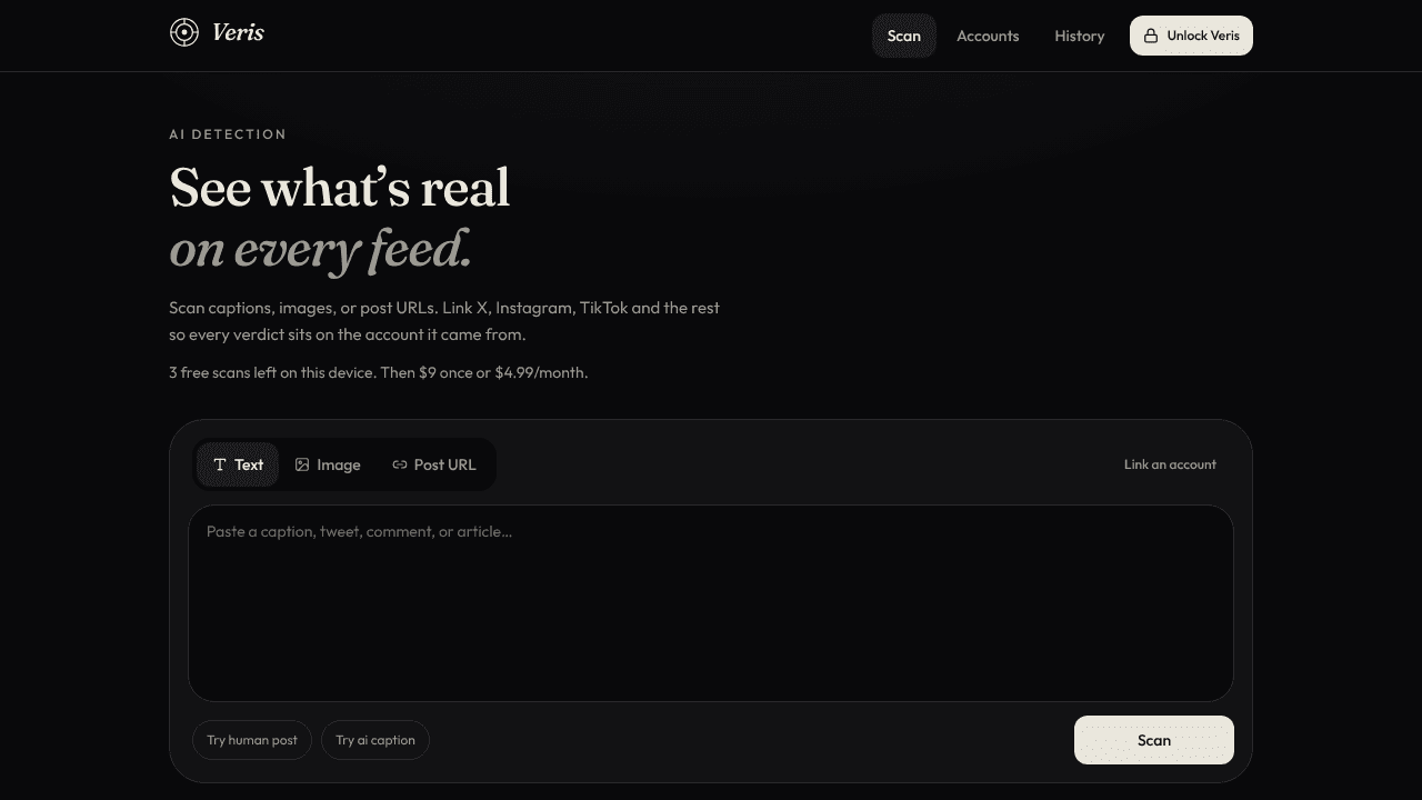 Veris website screenshot
