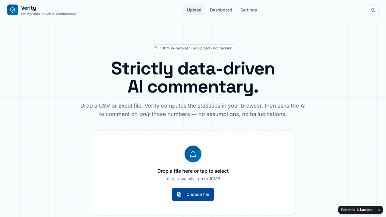 Verity – AI Data Whisperer website screenshot