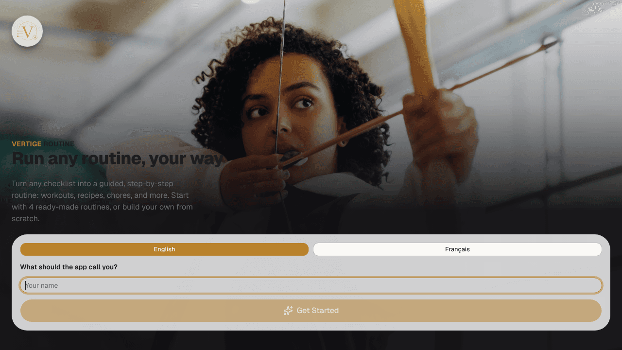 Vertige Routine website screenshot