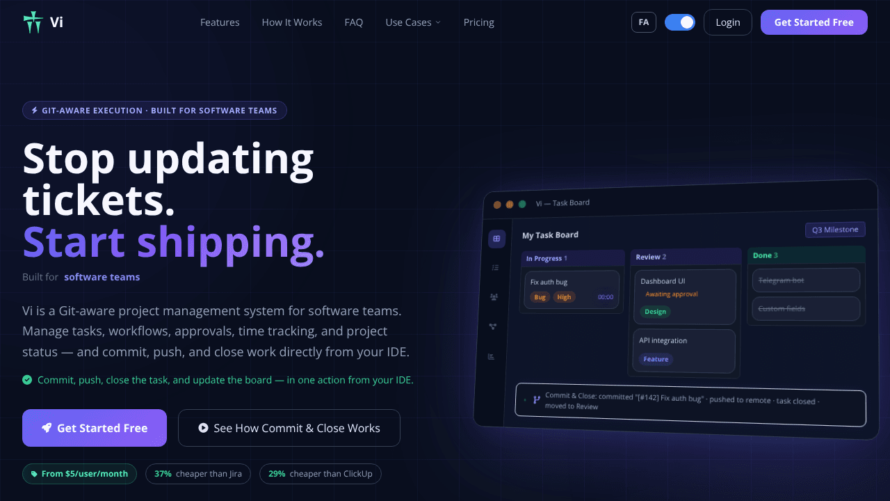 Vi Project Management website screenshot