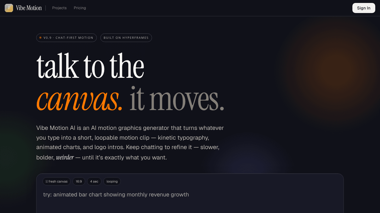 Vibe Motion AI website screenshot