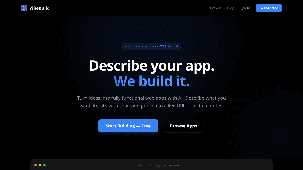 VibeBuild website screenshot