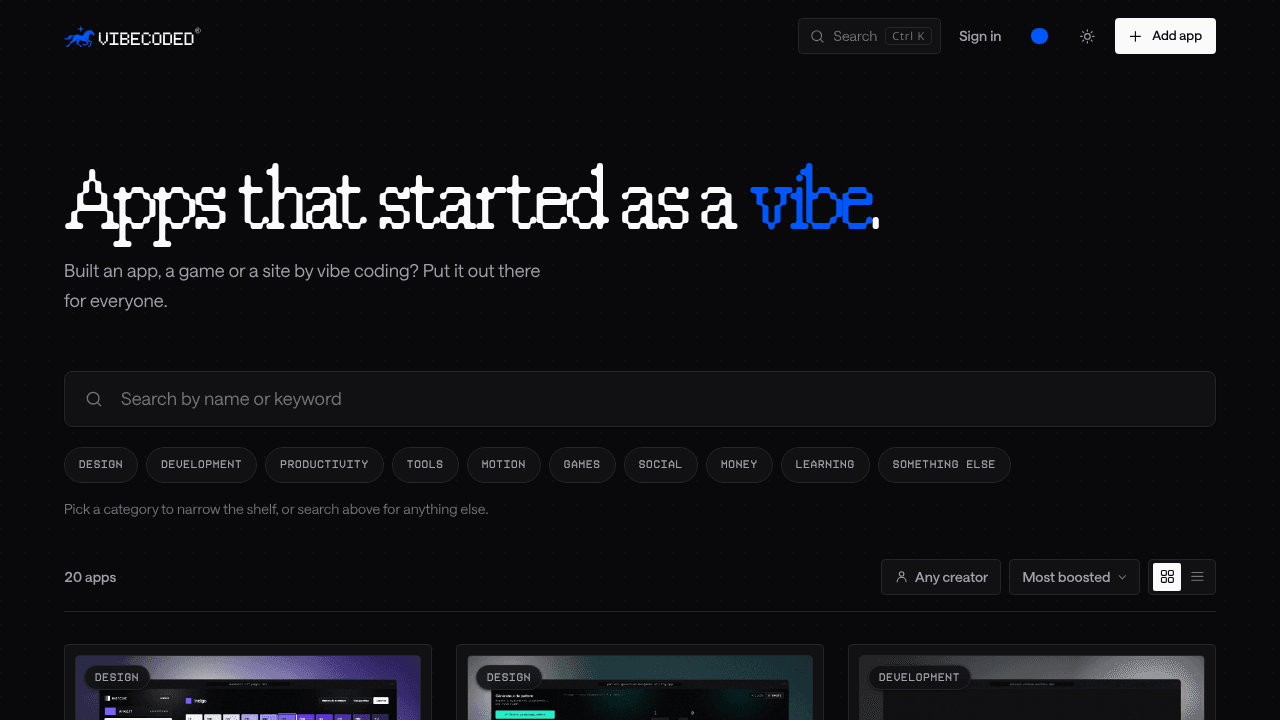 Vibecoded website screenshot