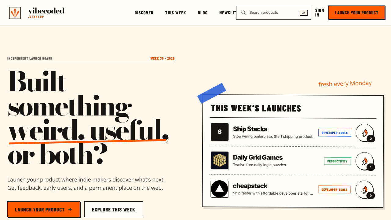vibecoded.startup website screenshot