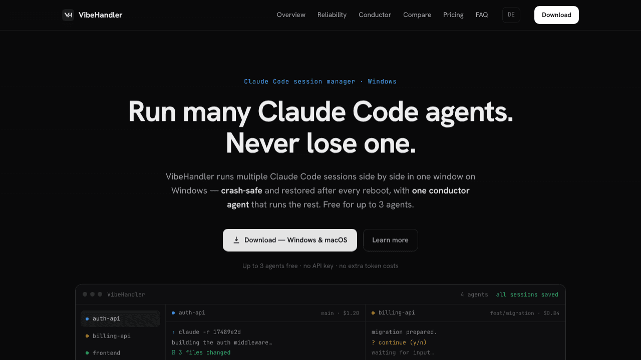 VibeHandler website screenshot