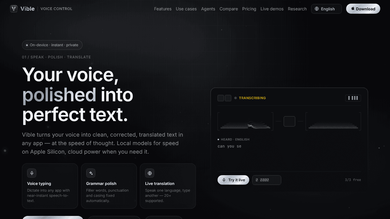 Vible website screenshot
