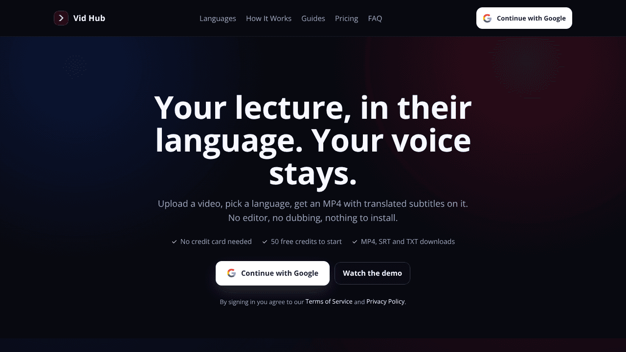 Vid Hub website screenshot