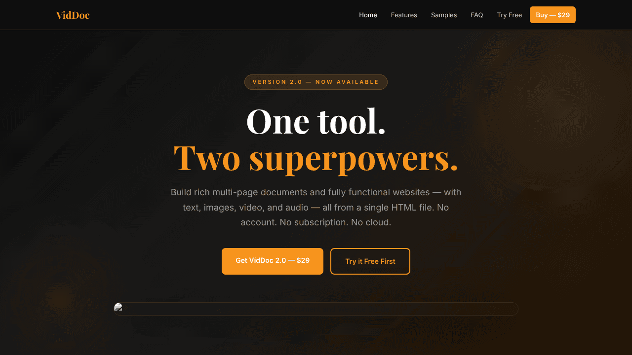 VidDoc 2.0 — Document & Website Builder website screenshot