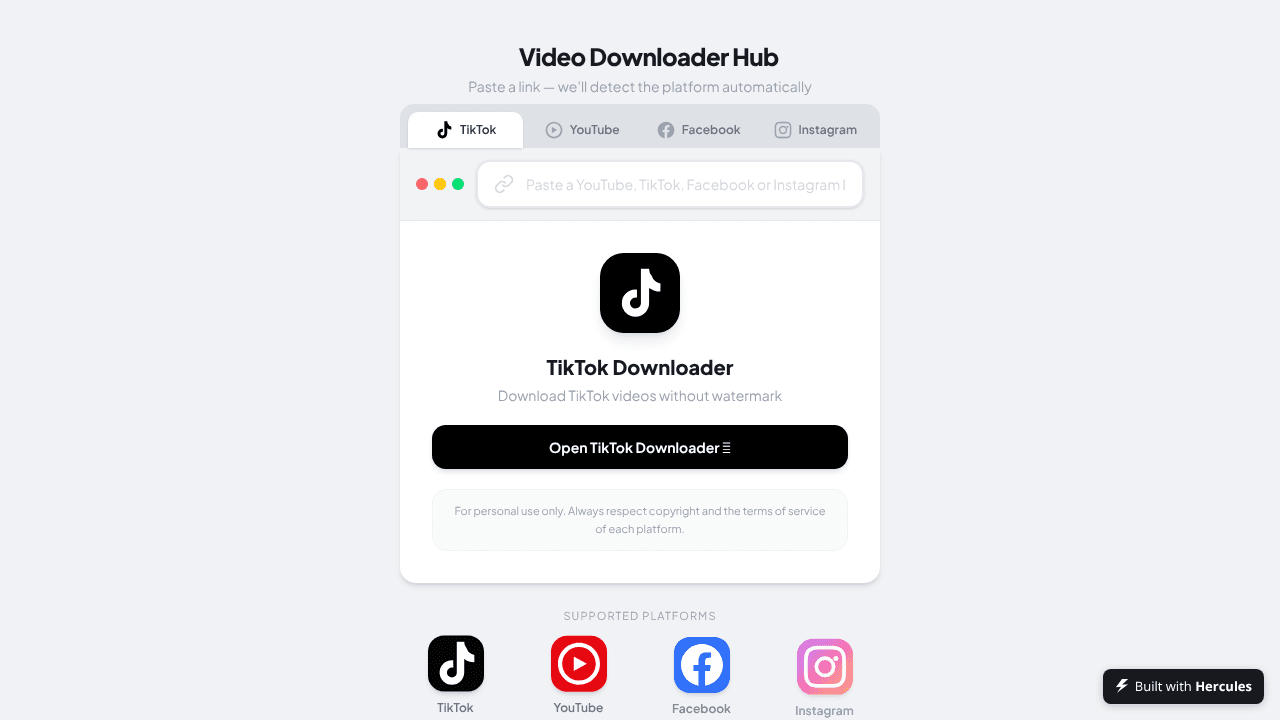 Video Downloader Hub website screenshot