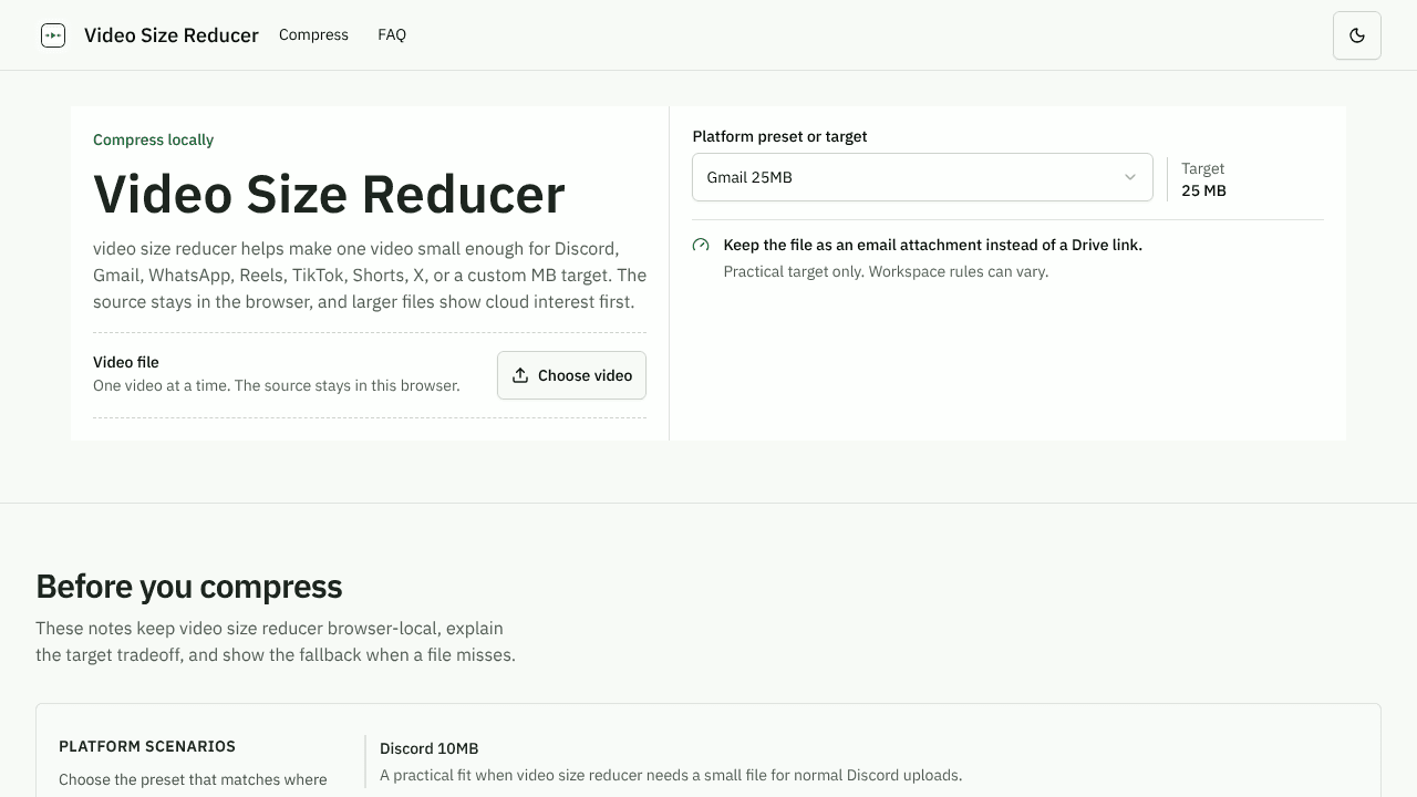 Video Size Reducer website screenshot