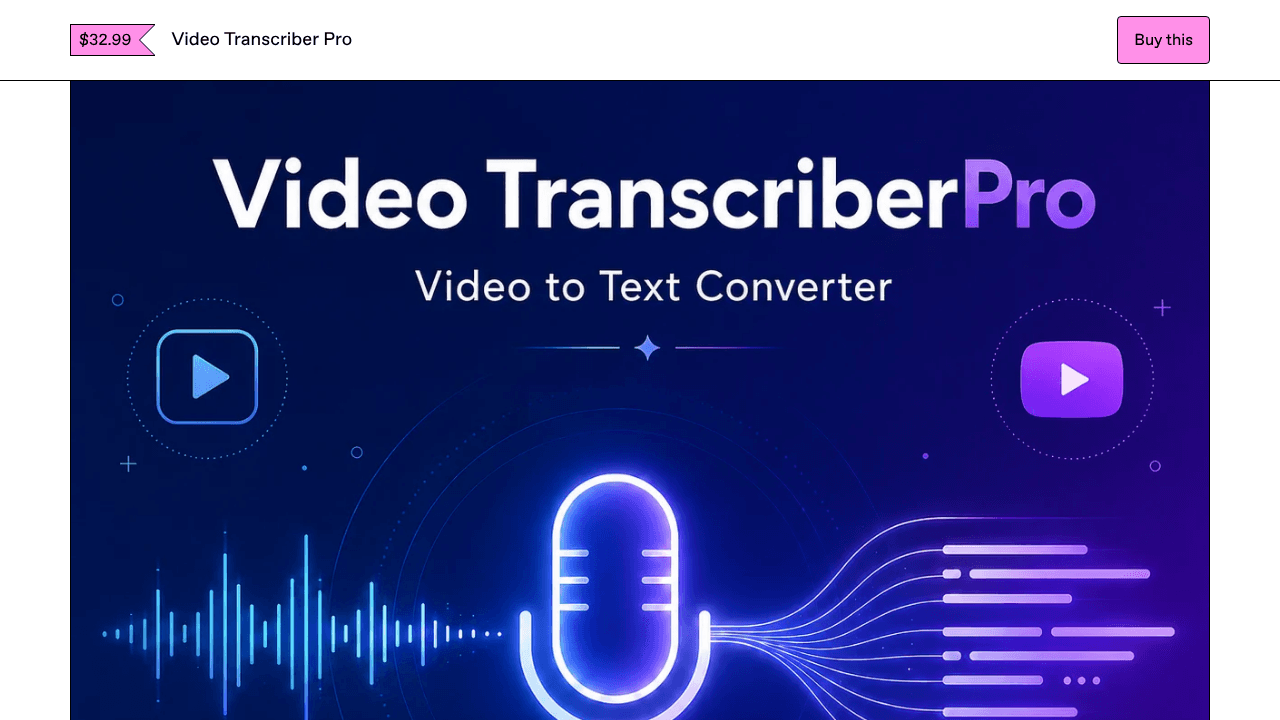 Video Transcriber Pro website screenshot