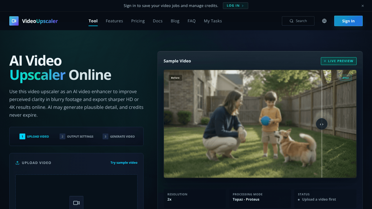 Video Upscaler website screenshot