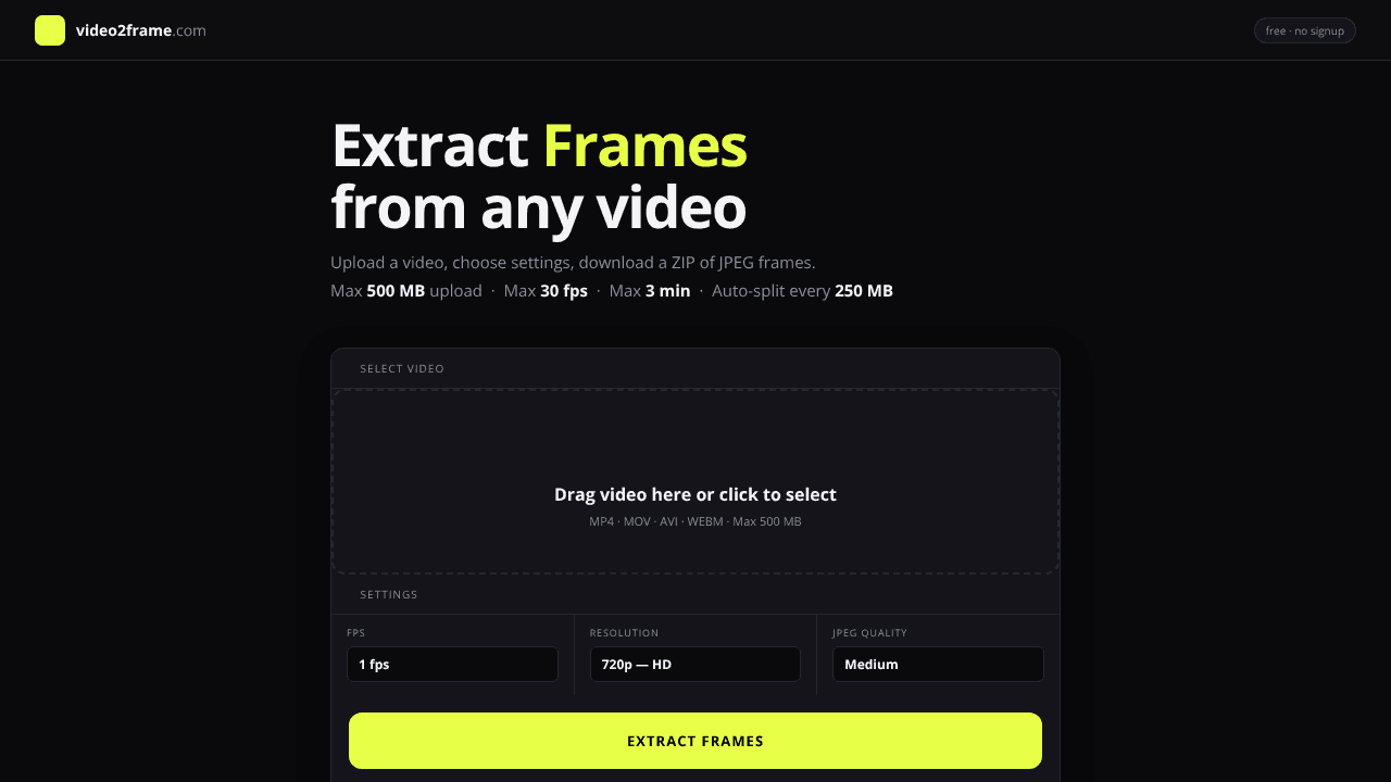 video2frame.com website screenshot