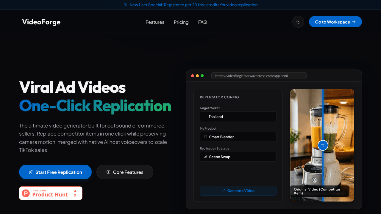 VideoForge website screenshot