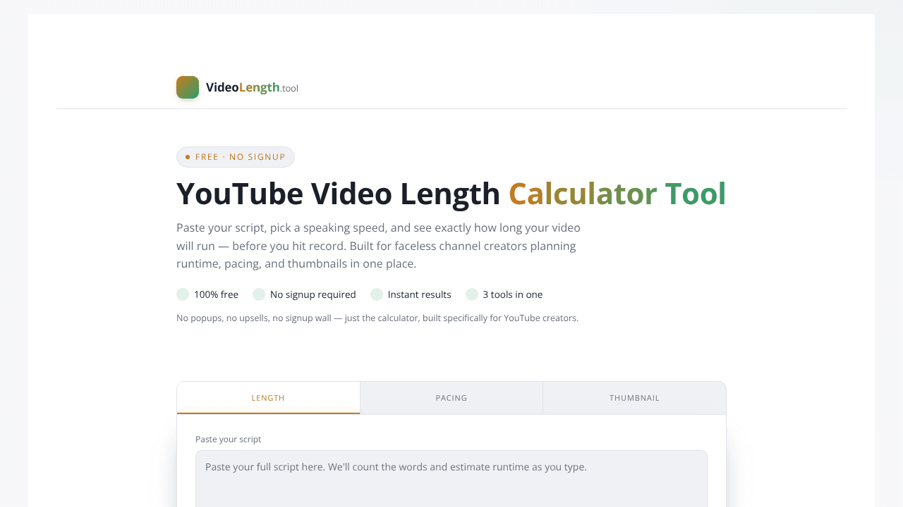 videolengthcalculatortool.com website screenshot