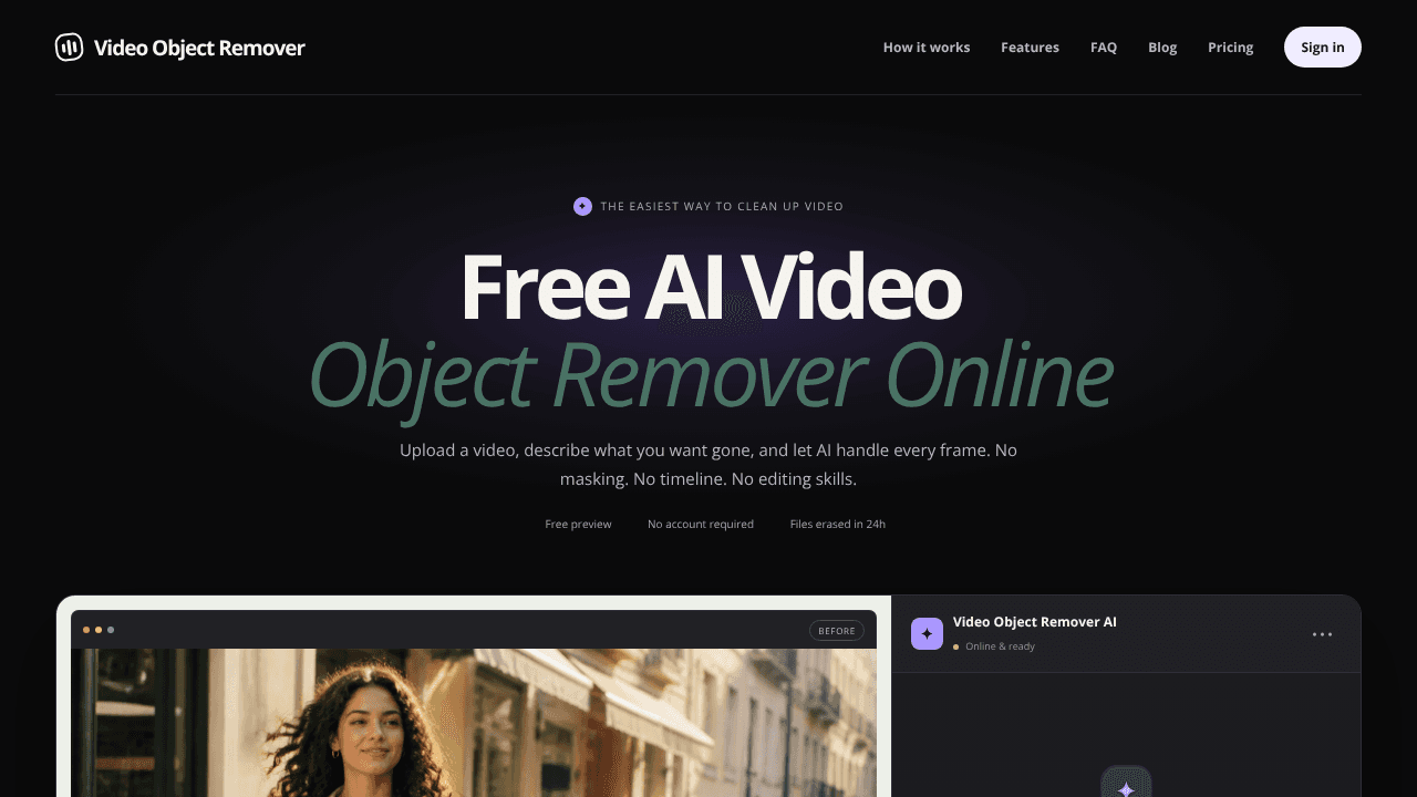 videoobjectremover.com website screenshot