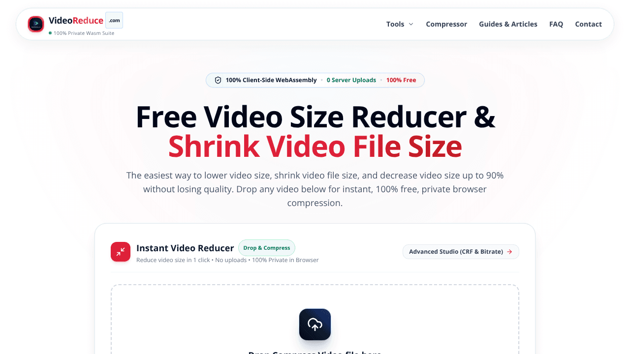 VideoReduce — Free Video Compressor website screenshot