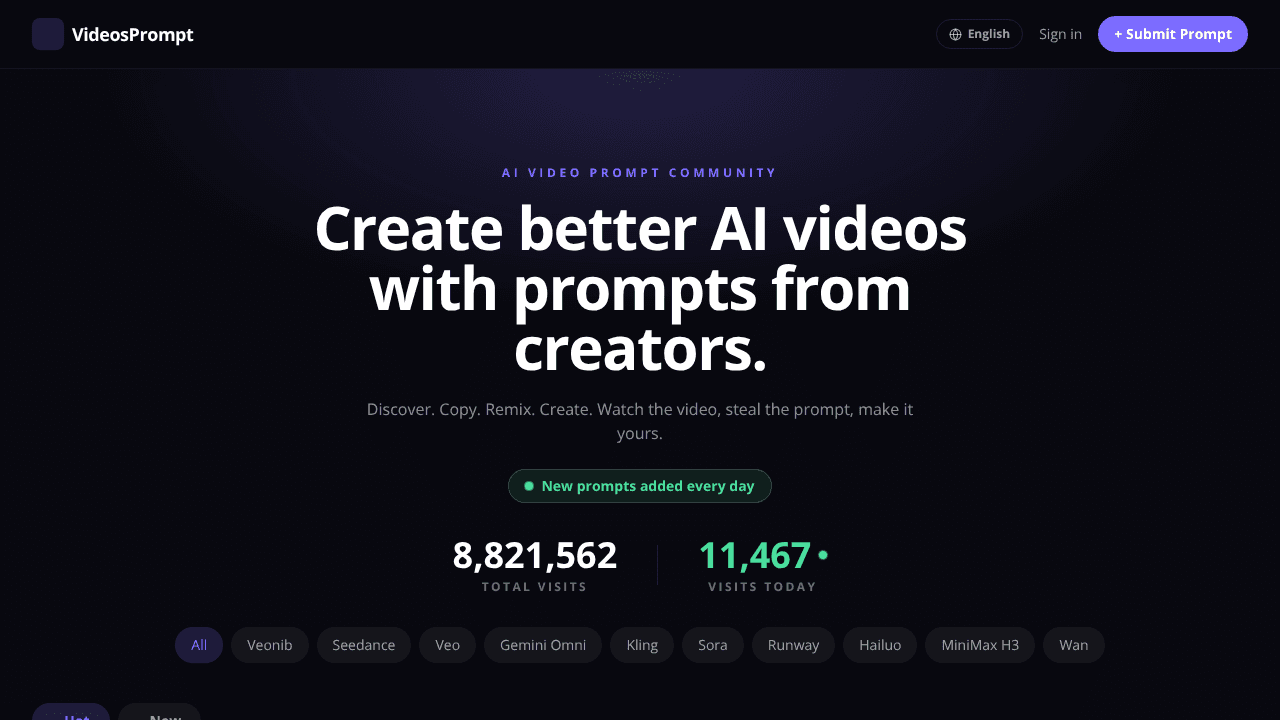 VideosPrompt website screenshot
