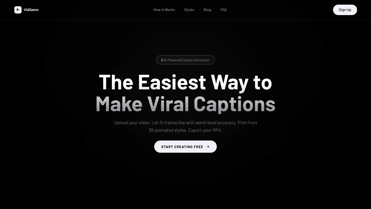 VidGenn · Captions website screenshot