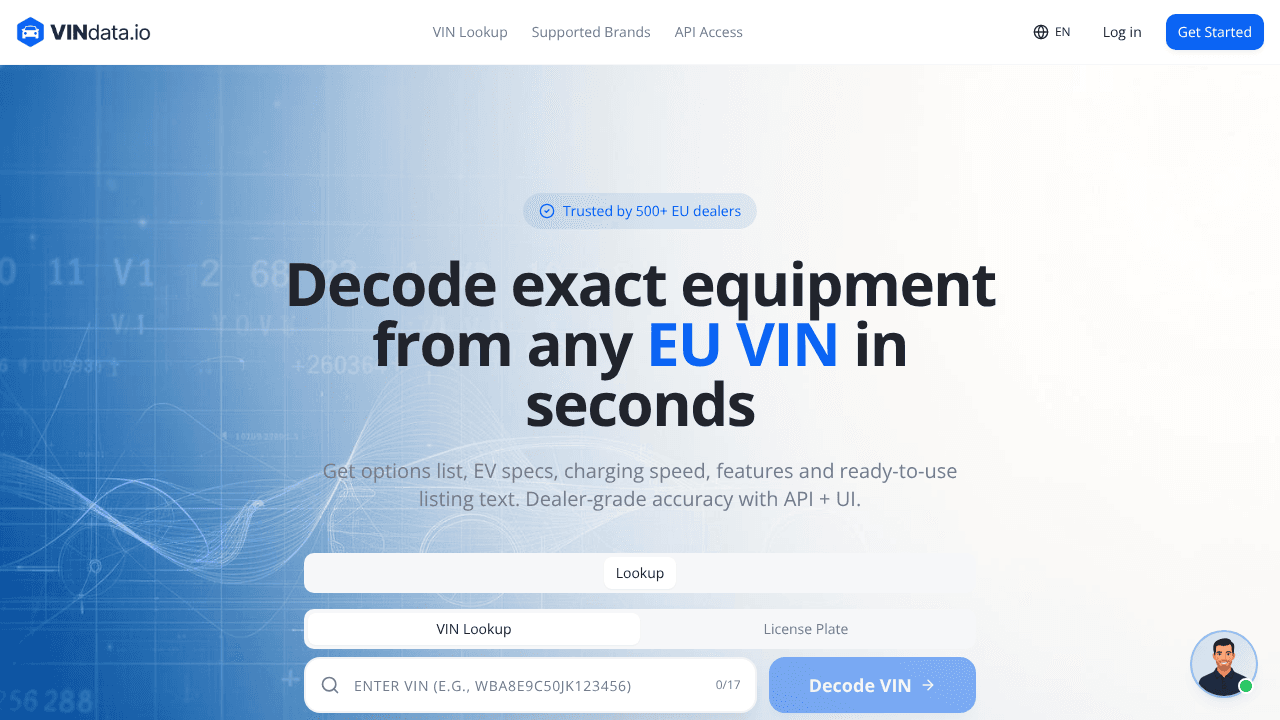 VINdata.io website screenshot