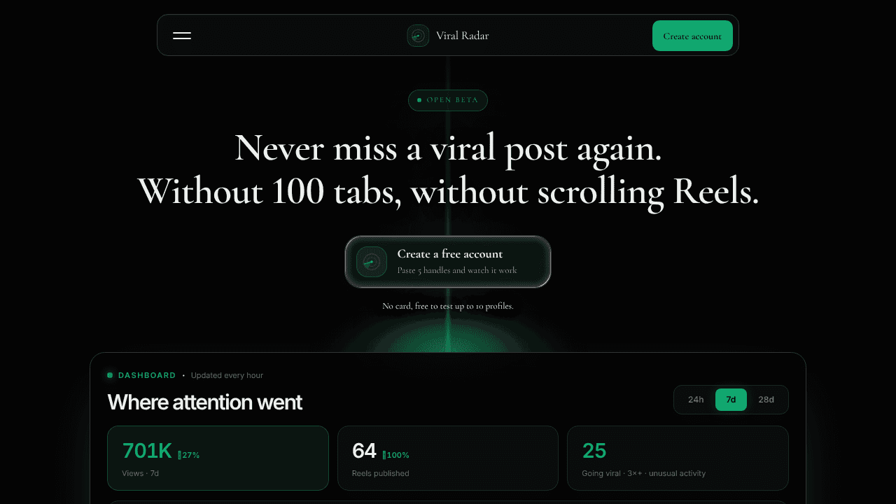 Viral Radar  website screenshot