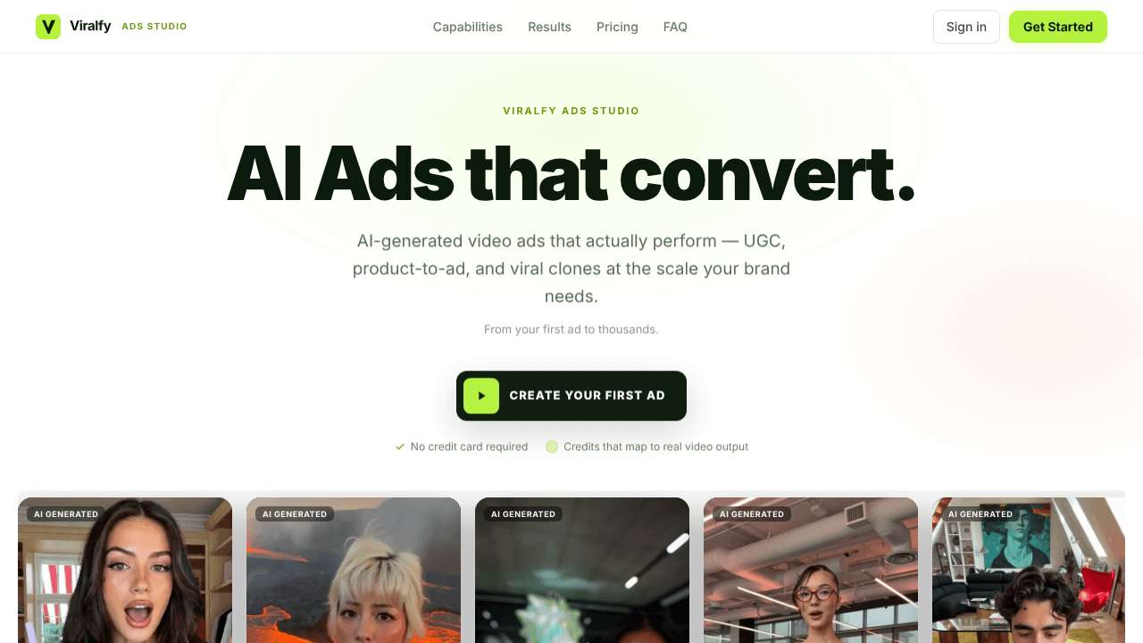 Viralfy ADs Studio website screenshot