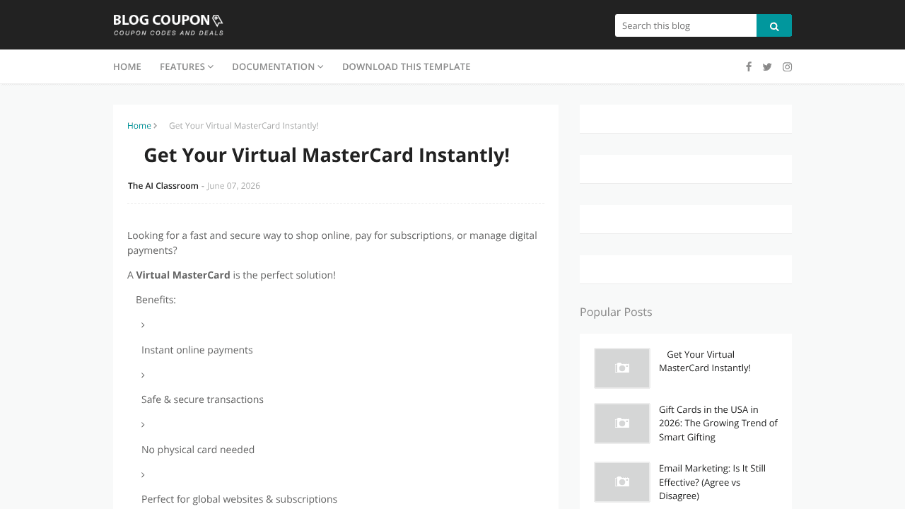  Virtual MasterCard  website screenshot