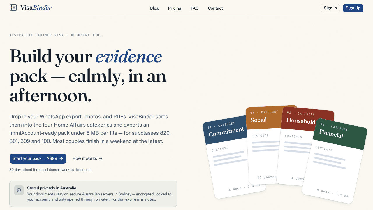 VisaBinder website screenshot