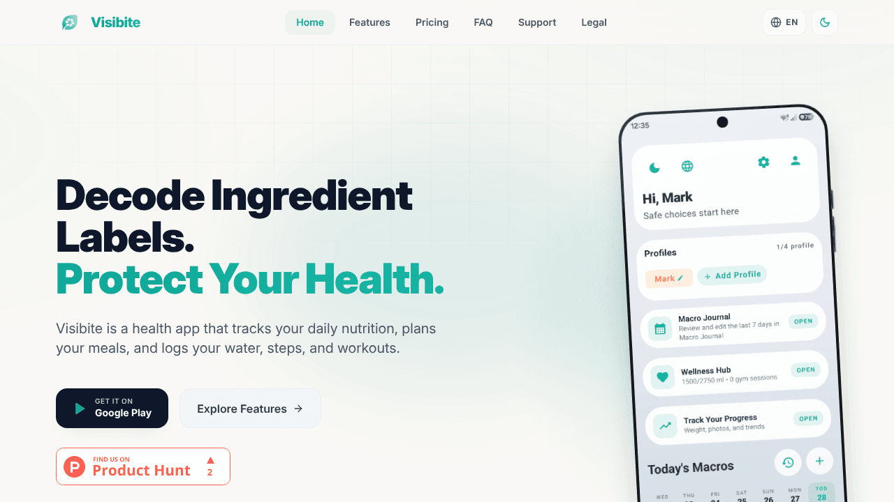 Visibite website screenshot