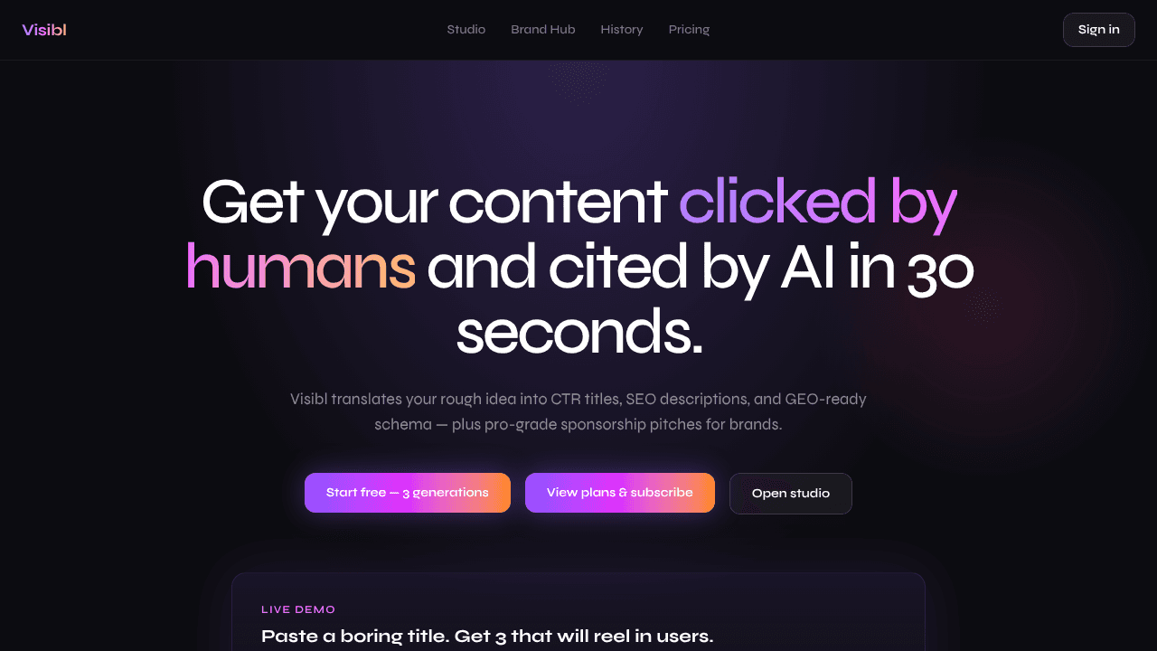 Visibl website screenshot