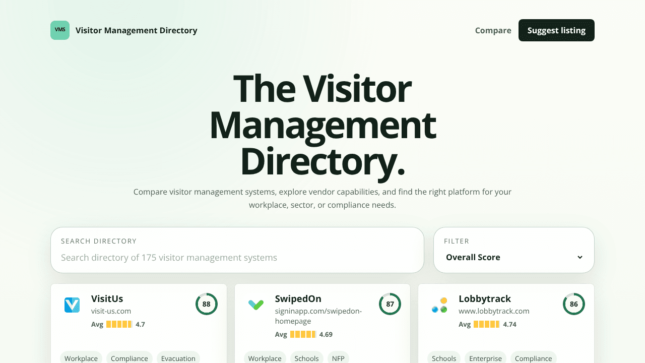 Visitor Managsement Directory website screenshot