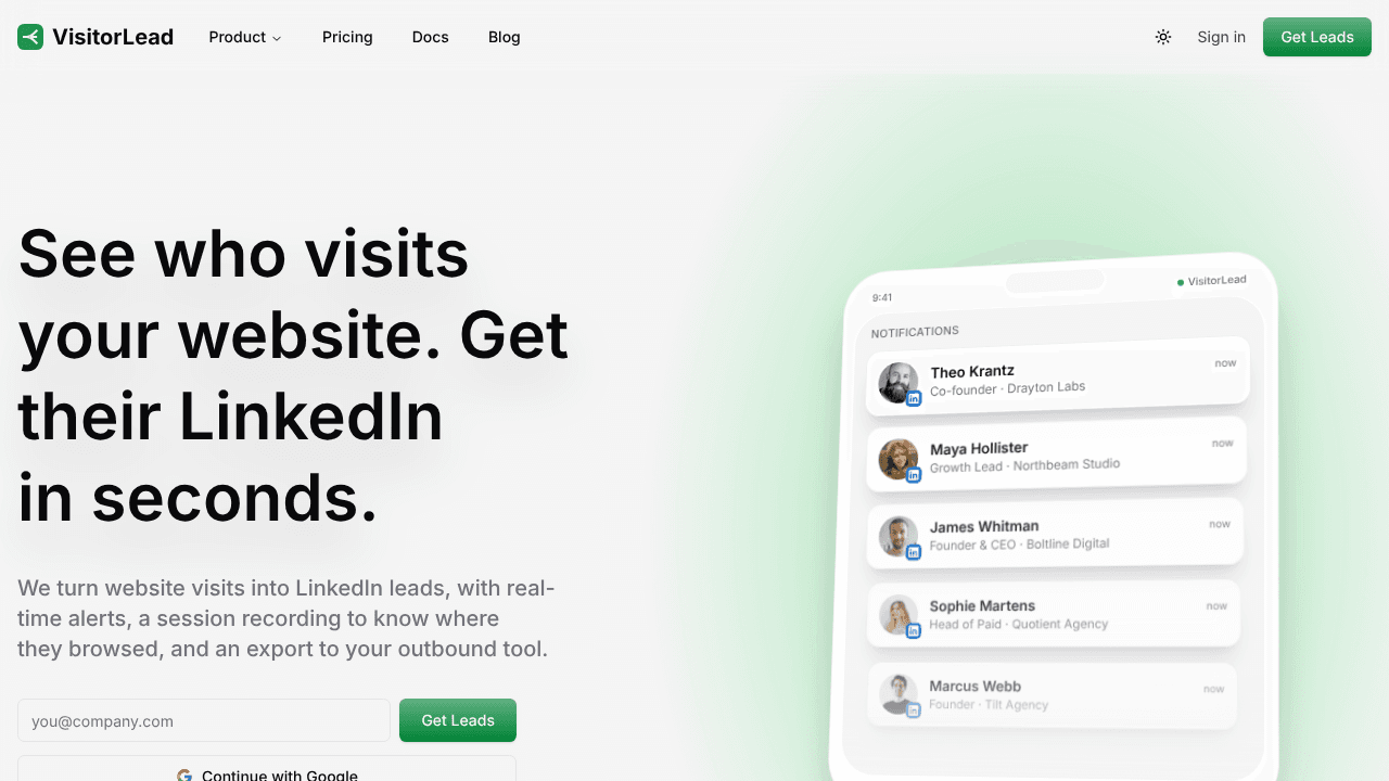 VisitorLead website screenshot