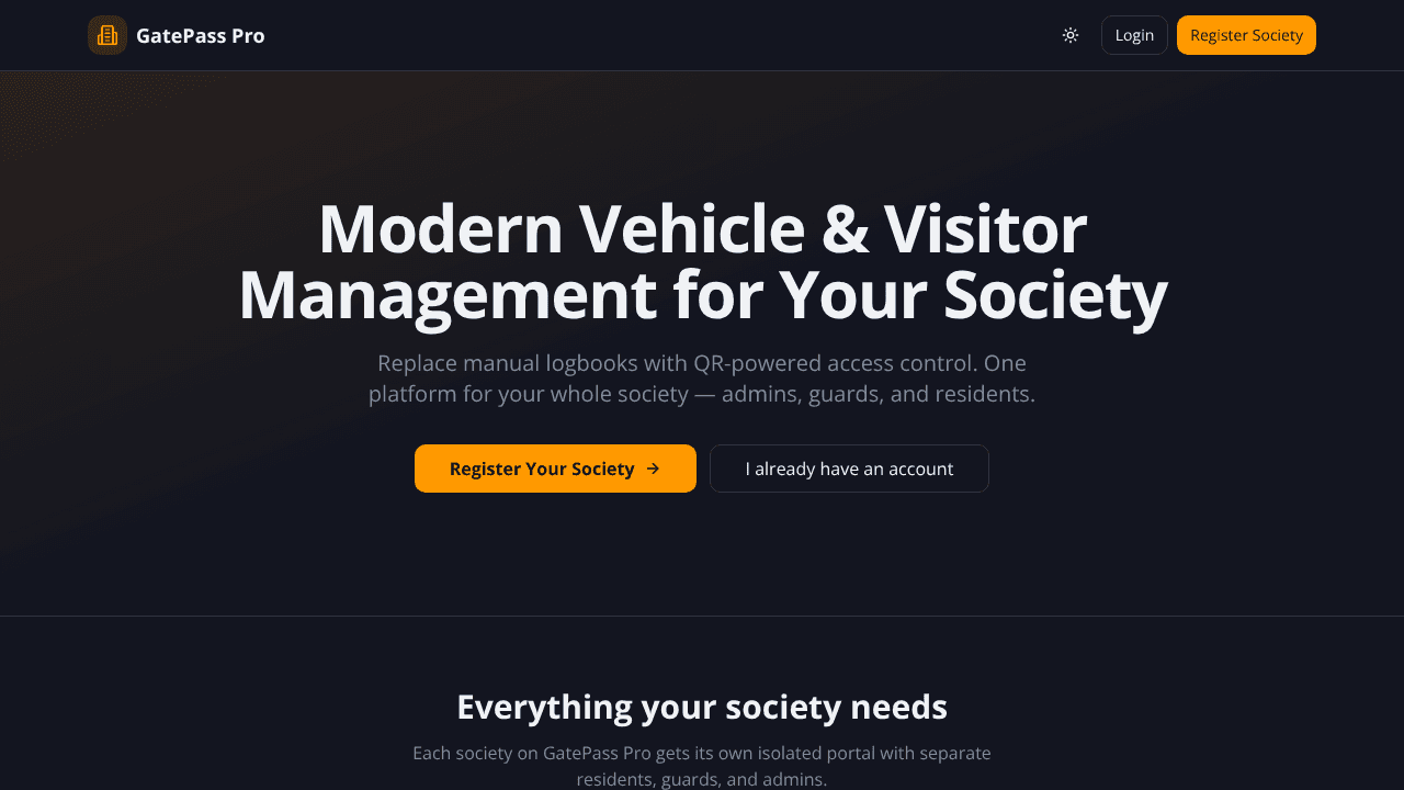 VisitorPasses - Smart Vehicle Management website screenshot