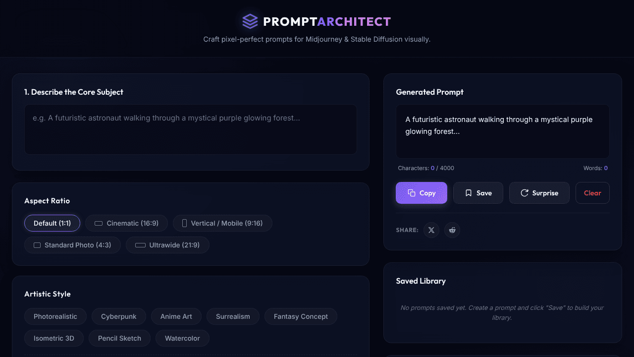 Visual AI Prompt Architect website screenshot