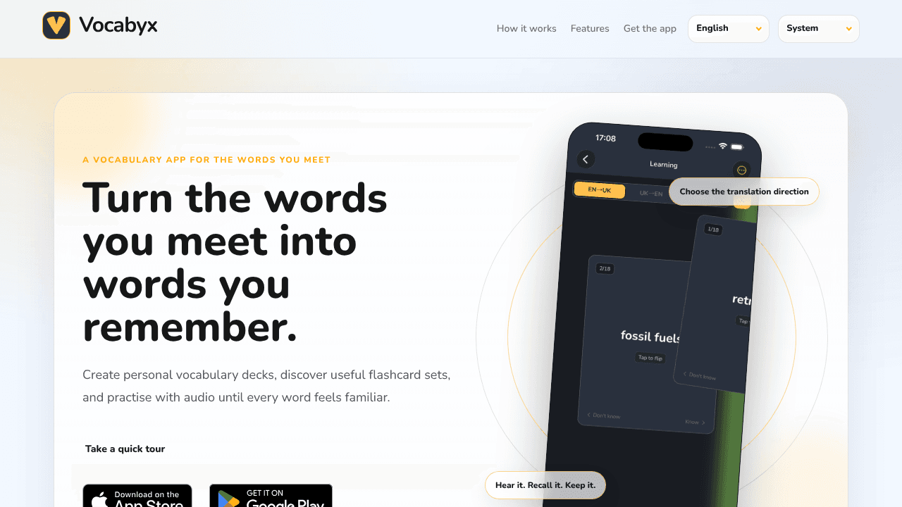 Vocabyx website screenshot