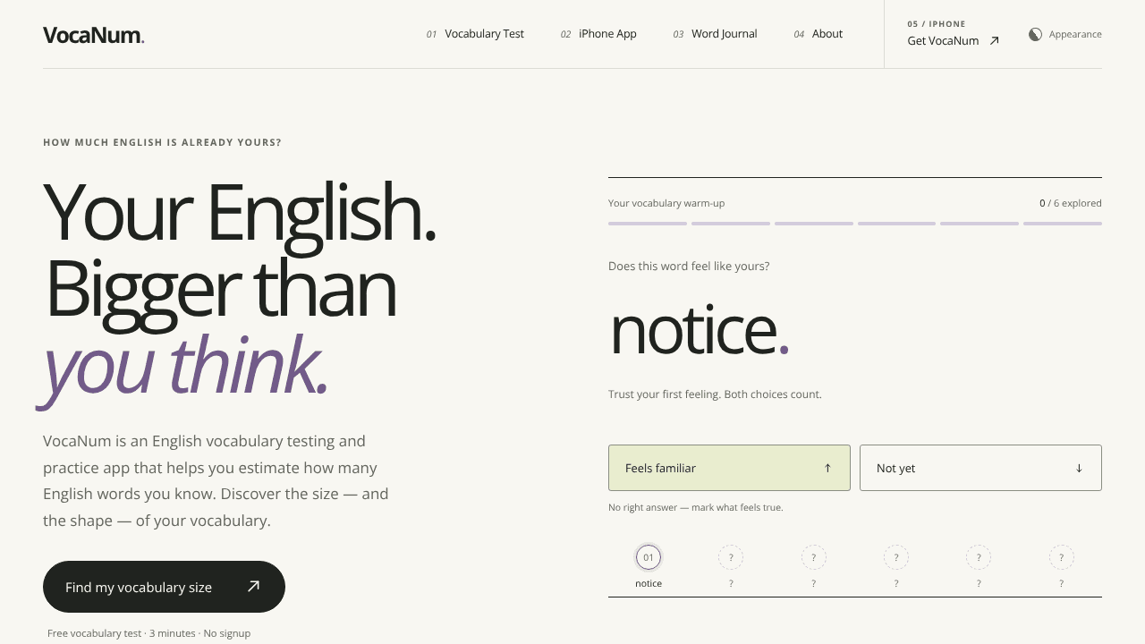 VocaNum website screenshot