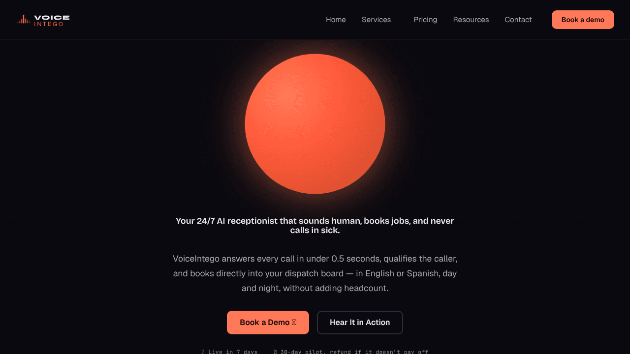 Voice intego website screenshot
