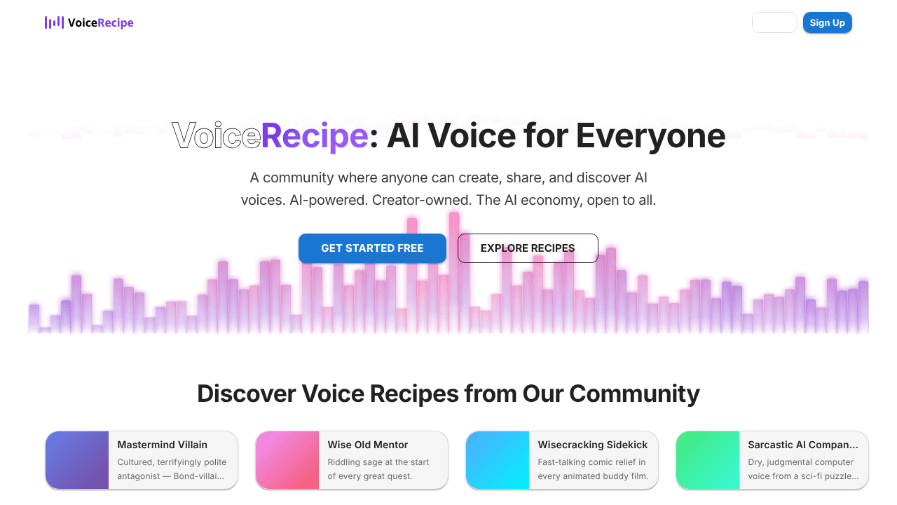 VoiceRecipe website screenshot