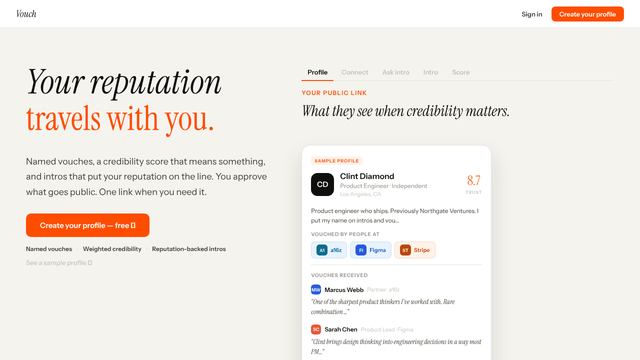 Vouch website screenshot