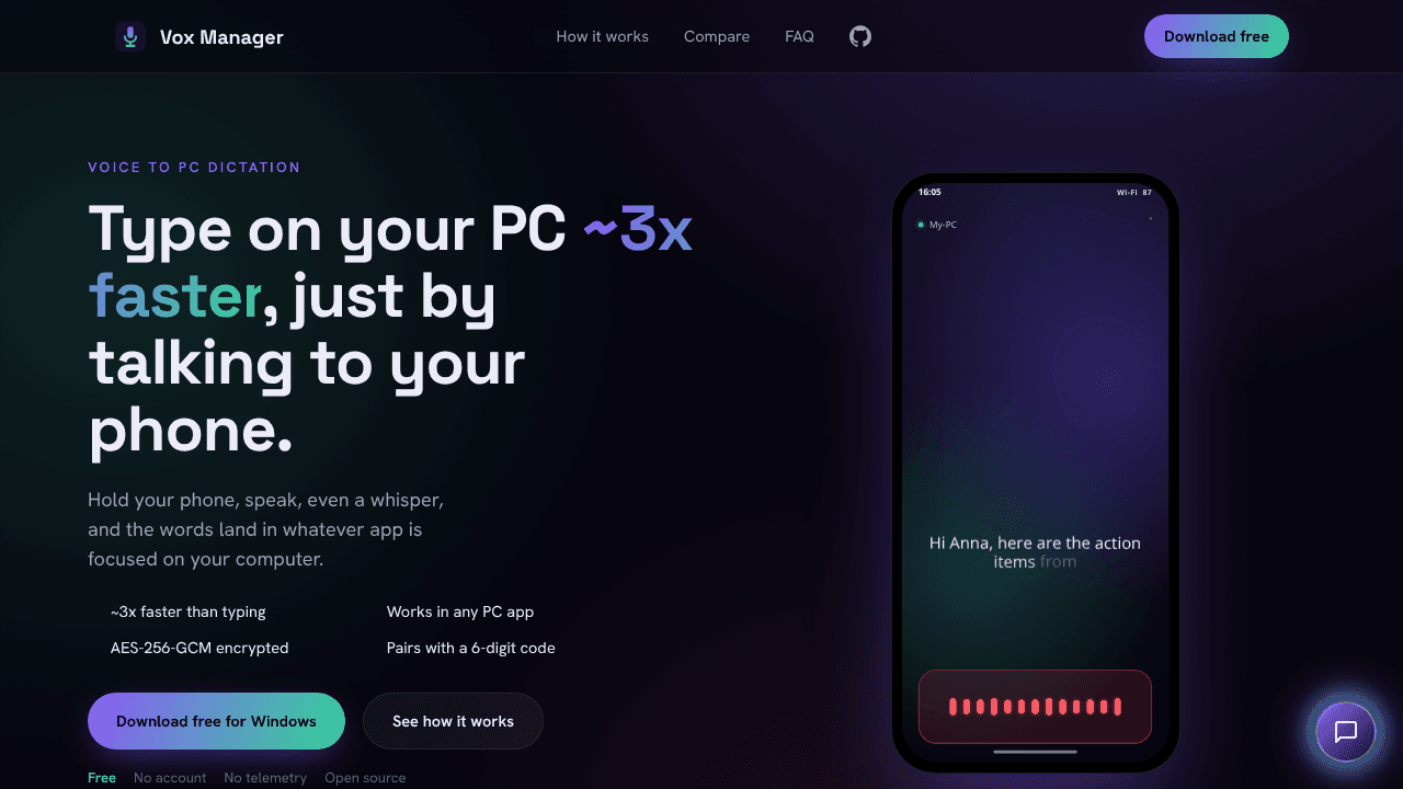 Vox Manager website screenshot