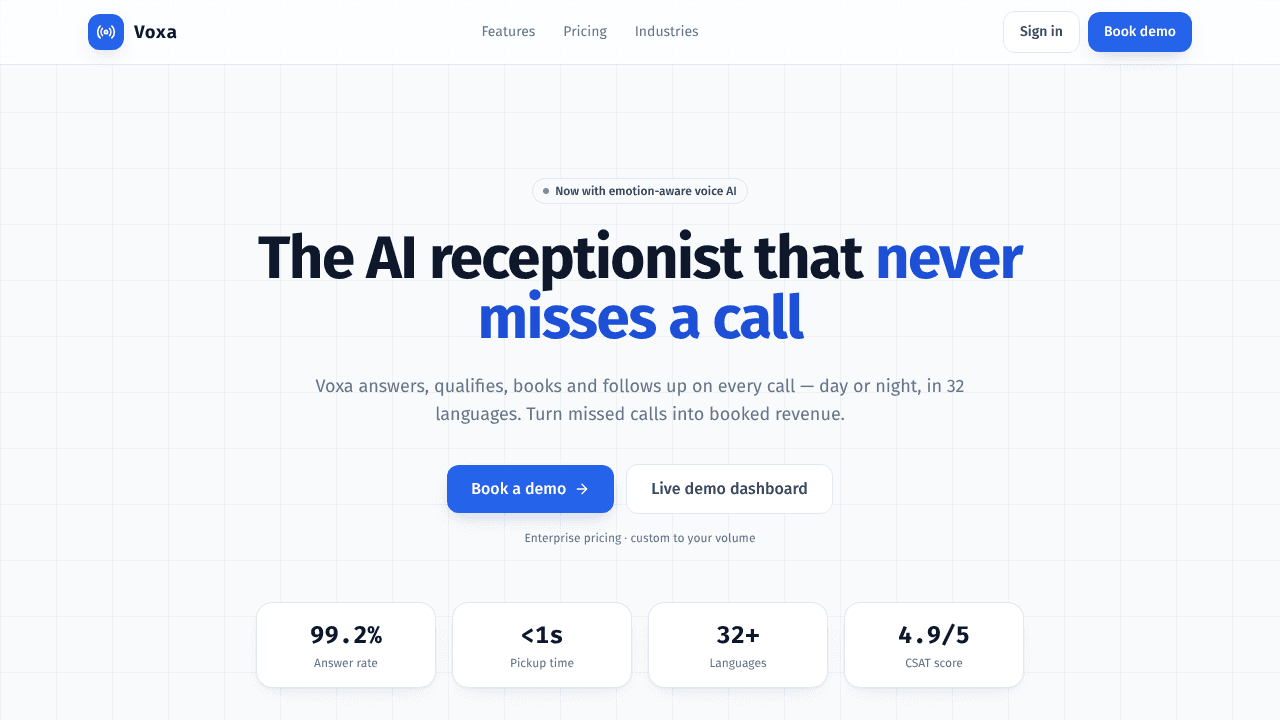 Voxa AI website screenshot