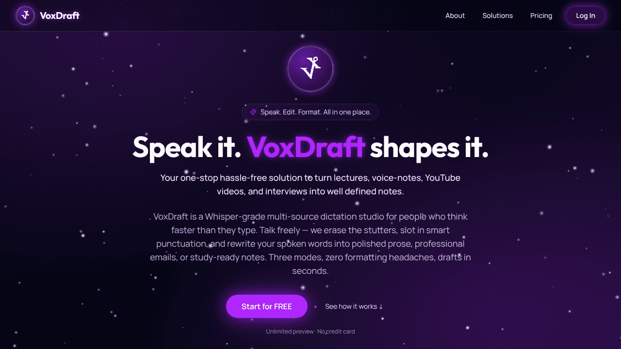 VoxDraft website screenshot