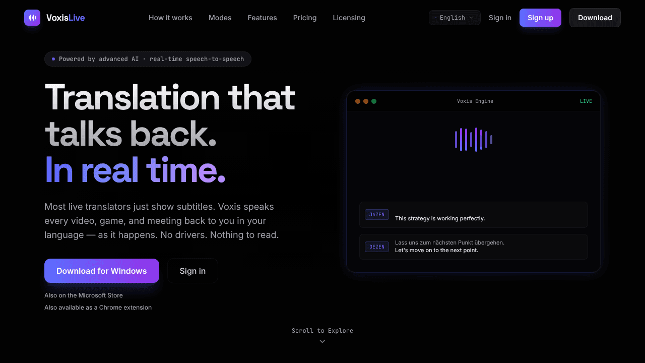 VoxisLive website screenshot