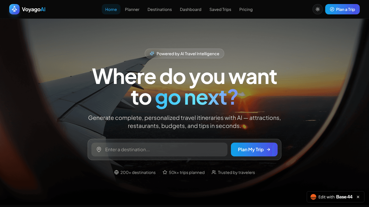Voyago AI Planner website screenshot