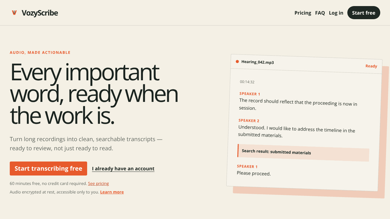 VozyScribe website screenshot