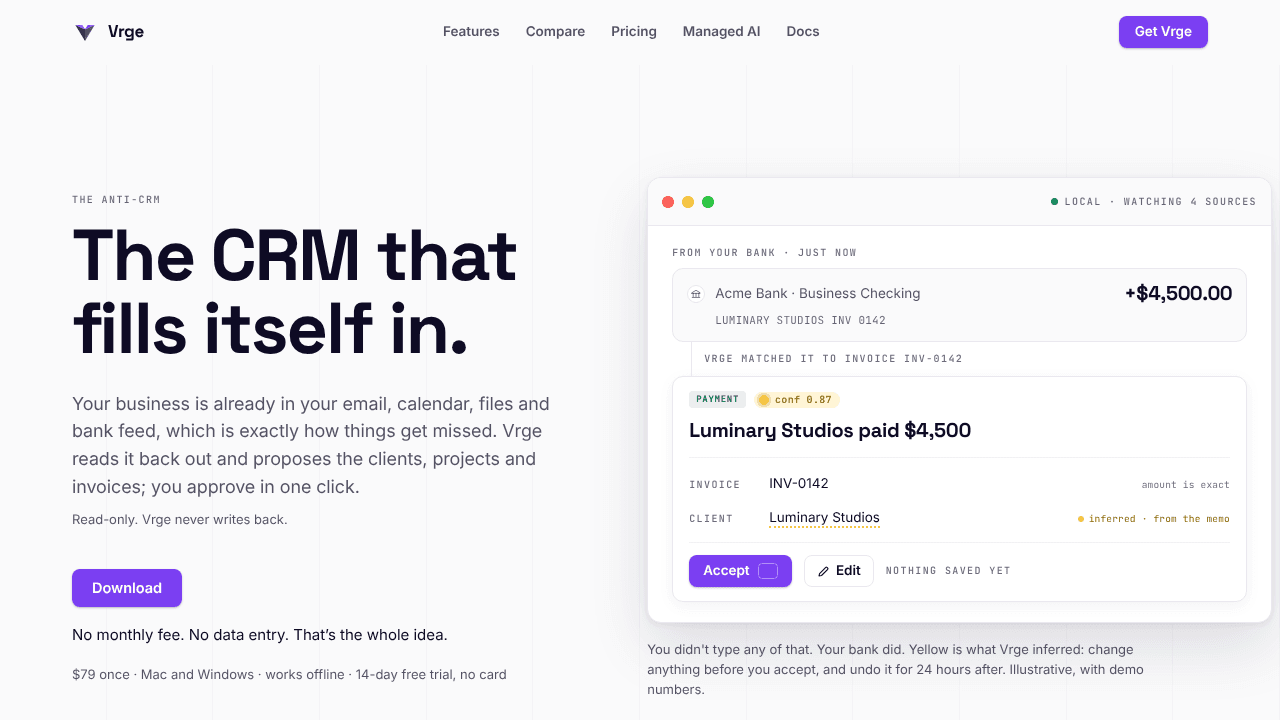 Vrge website screenshot
