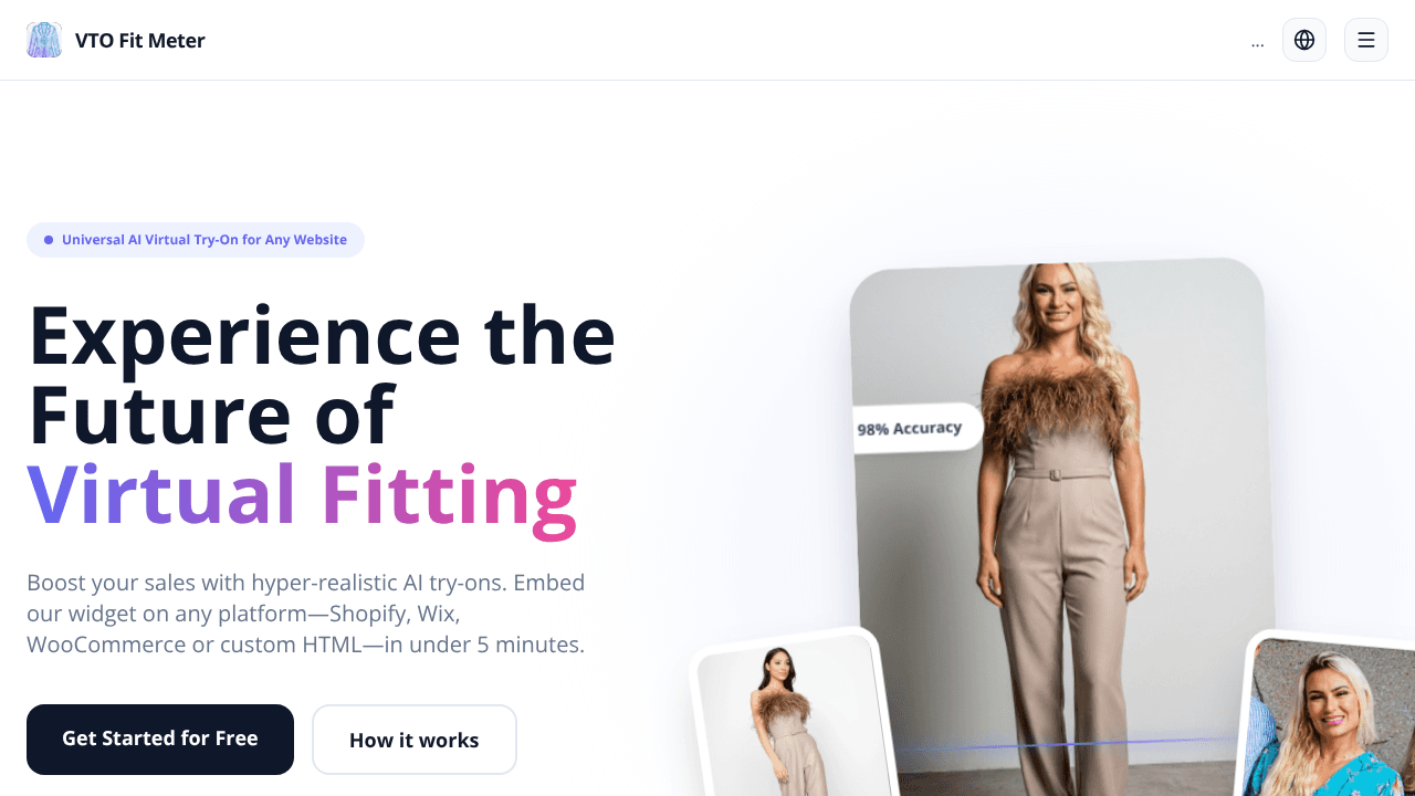 VTO Fit Meter website screenshot