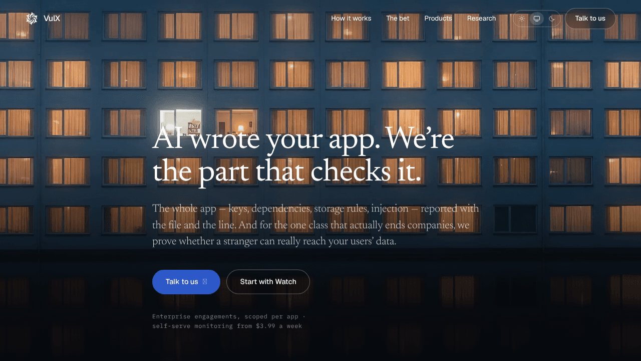 VulX Watch Launch website screenshot