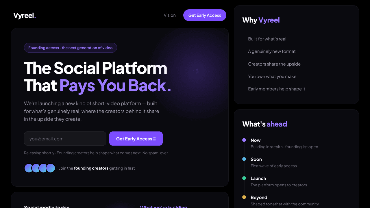 Vyreel website screenshot
